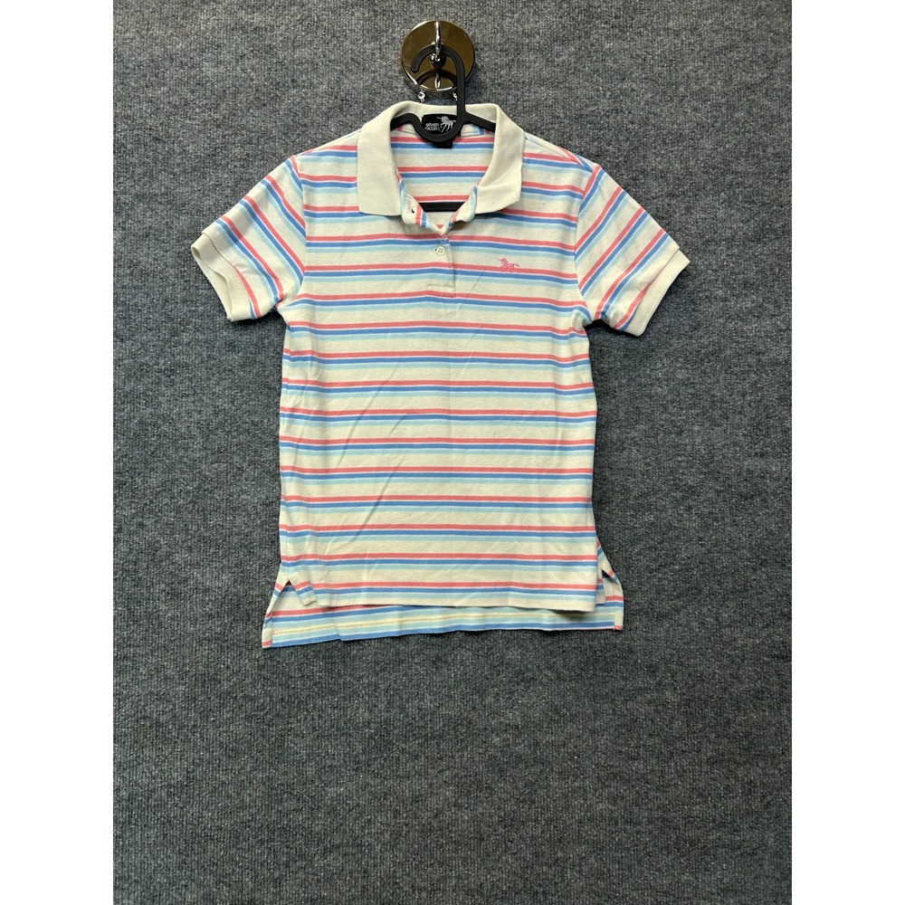 Vintage Silver Unicorn Polo Shirt Women Striped Short Sleeve Golf Classic Medium